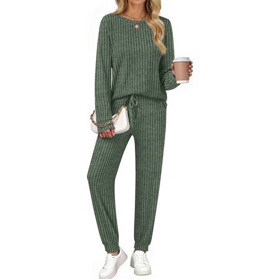 Fantaslook Two Piece Sets for Women Lounge Sets Casual Long Sleeve Tops and Long Pants Vacation Travel Fall Outfits Pajama Sets