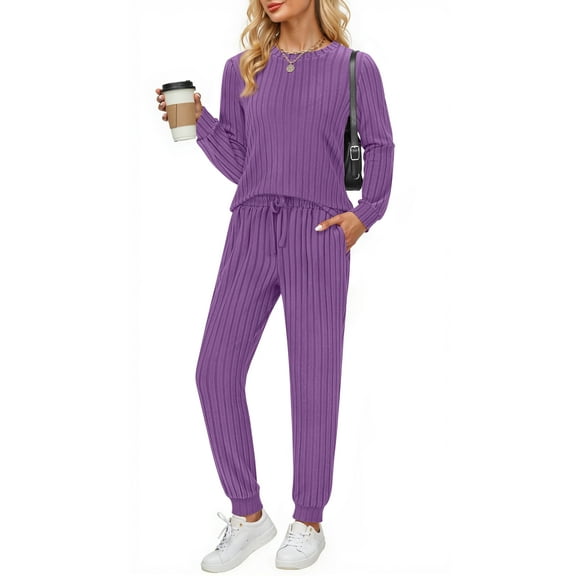 Fantaslook Two Piece Sets for Women Lounge Sets Casual Long Sleeve Tops and Long Pants Vacation Travel Fall Outfits Pajama Sets