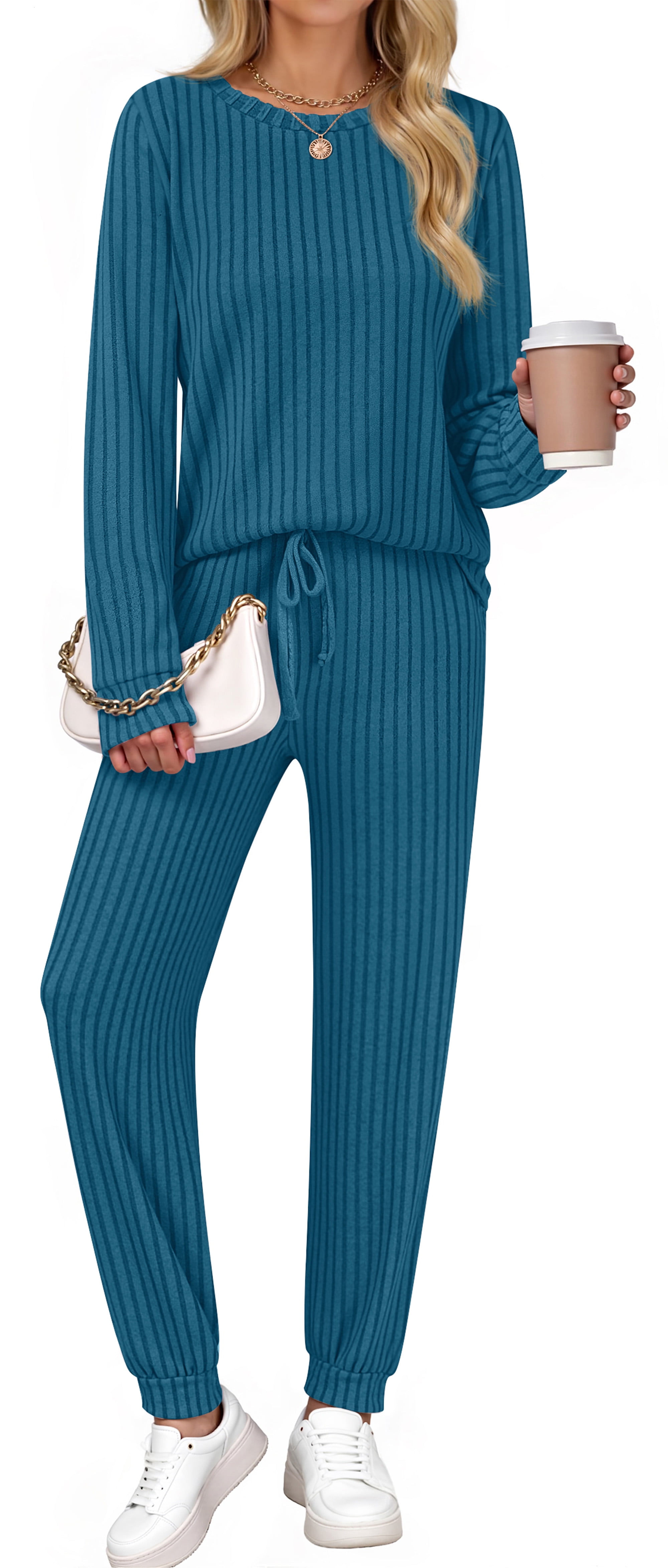 AnotherChill Dames 2-delige lounge sets opvouwbare flare broek