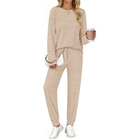 Fantaslook Two Piece Sets for Women Lounge Sets Casual Long Sleeve Tops and Long Pants Vacation Travel Fall Outfits Pajama Sets