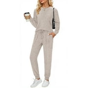 FANTASLOOK Two Piece Sets for Women Lounge Sets Casual Long Sleeve Tops and Long Pants Vacation Travel Fall Outfits Pajama Sets