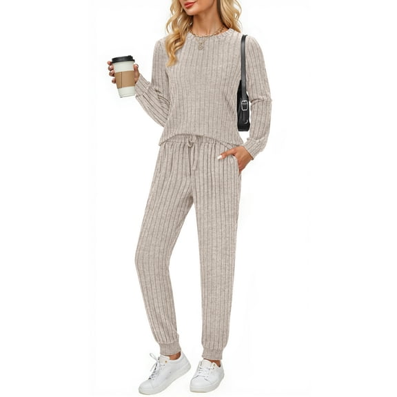 Fantaslook Two Piece Sets for Women Lounge Sets Casual Long Sleeve Tops and Long Pants Vacation Travel Fall Outfits Pajama Sets