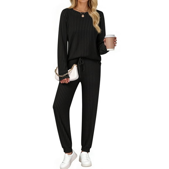 Fantaslook Two Piece Sets for Women Lounge Sets Casual Long Sleeve Tops and Long Pants Vacation Travel Fall Outfits Pajama Sets