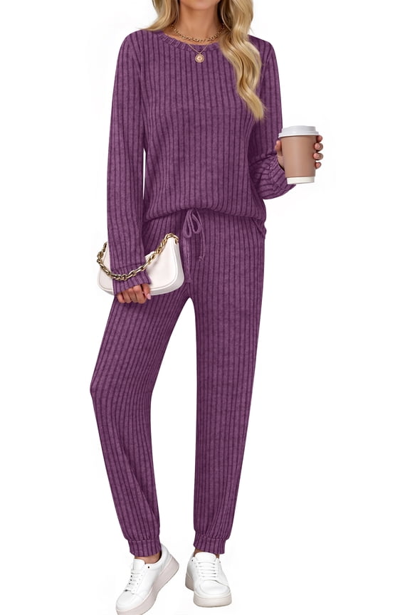 Two Piece Sets for Women Lounge Sets Casual Long Sleeve Tops and Long Pants Vacation Travel Fall Outfits Pajama Sets