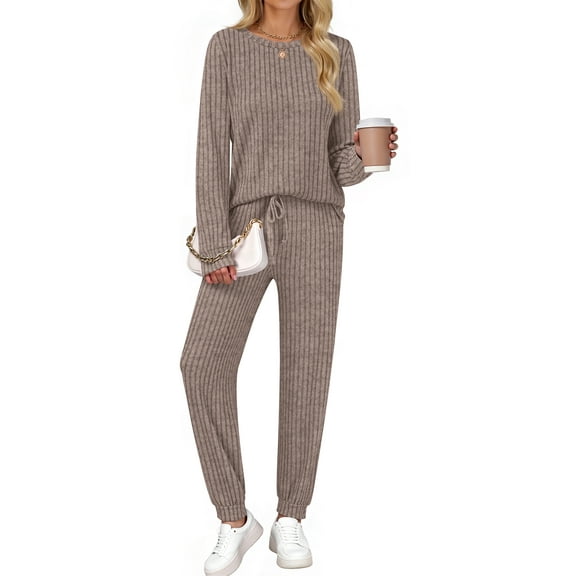 Fantaslook Two Piece Sets for Women Lounge Sets Casual Long Sleeve Tops and Long Pants Vacation Travel Fall Outfits Pajama Sets