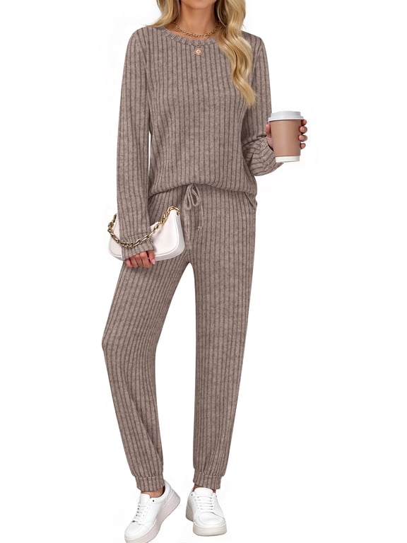 Two Piece Sets for Women Lounge Sets Casual Long Sleeve Tops and Long Pants Vacation Travel Fall Outfits Pajama Sets