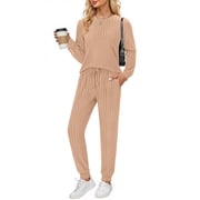 Fantaslook Two Piece Sets for Women Lounge Sets Casual Long Sleeve Tops and Long Pants Vacation Travel Fall Outfits Pajama Sets