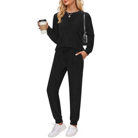 Fantaslook Two Piece Sets for Women Lounge Sets Casual Long Sleeve Tops and Long Pants Vacation Travel Fall Outfits Pajama Sets
