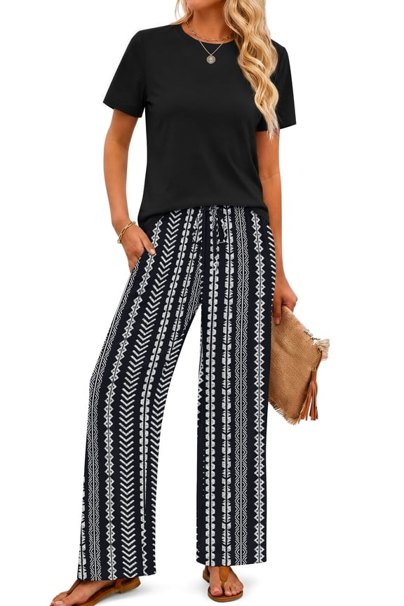 Two Piece Sets for Women Summer Vacation Outfits Boho Lounge Sets Beach Airport Travel Matching Clothing