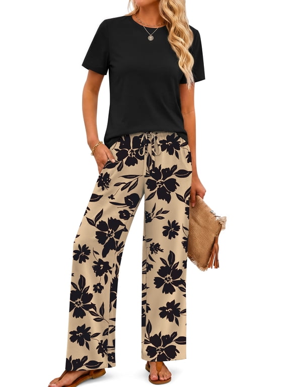 Two Piece Sets for Women Summer Vacation Outfits Boho Lounge Sets Beach Airport Travel Matching Clothing