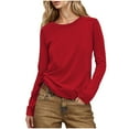 thumbnail image 1 of Fantaslook Up to 30% off Womens Long Sleeve Crewneck Shirts Oversized Casual Pullover Tops Loose Fit Layering Top Spring Basic Tee Red L(L), 1 of 8
