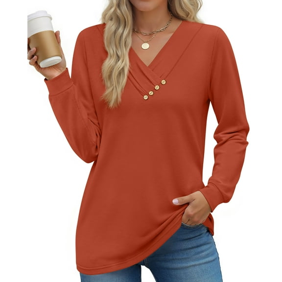 Fantaslook V Neck Blouses for Women Dressy Casual Tops Button Long Sleeve Shirts Trendy Fall Tops