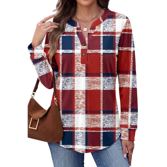 Fantaslook V Neck Button Sweatshirt for Women Pullover Long Sleeve Shirts Fall Fashion Tunic Tops