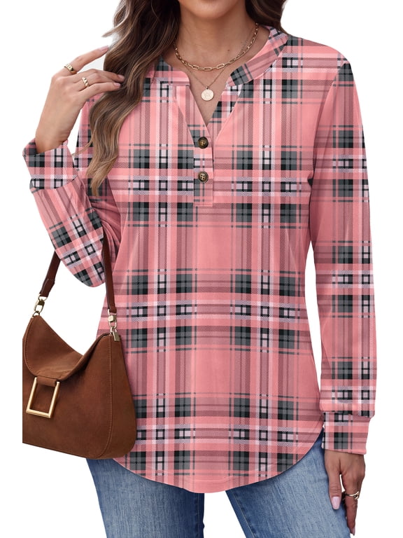 V Neck Button Sweatshirt for Women Pullover Long Sleeve Shirts Fall Fashion Tunic Tops