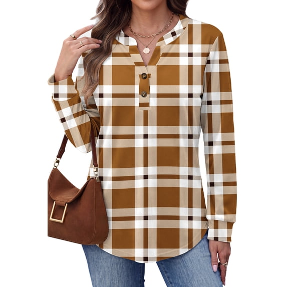 Fantaslook V Neck Button Sweatshirt for Women Pullover Long Sleeve Shirts Fall Fashion Tunic Tops