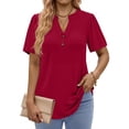 thumbnail image 1 of Fantaslook V Neck Henley Blouses for Women Dressy Casual Tops Summer Short Sleeve Shirts Fashion Clothes, 1 of 8