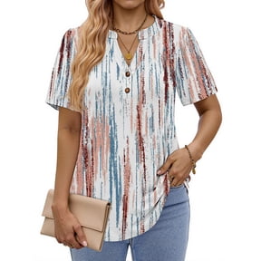 Fantaslook Dressy Blouses for Women Pleated Short Sleeve Tunic Tops ...