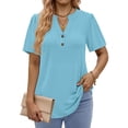 thumbnail image 1 of Fantaslook V Neck Henley Blouses for Women Dressy Casual Tops Summer Short Sleeve Shirts Fashion Clothes, 1 of 9
