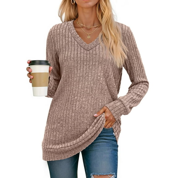 Fantaslook V Neck Long Sleeve Shirts for Women Dressy Casual Fall Tops Lightweight Tunic Pullover Fashion Clothes