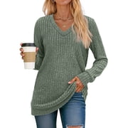 Fantaslook V Neck Long Sleeve Shirts for Women Dressy Casual Fall Tops Lightweight Tunic Pullover Fashion Clothes