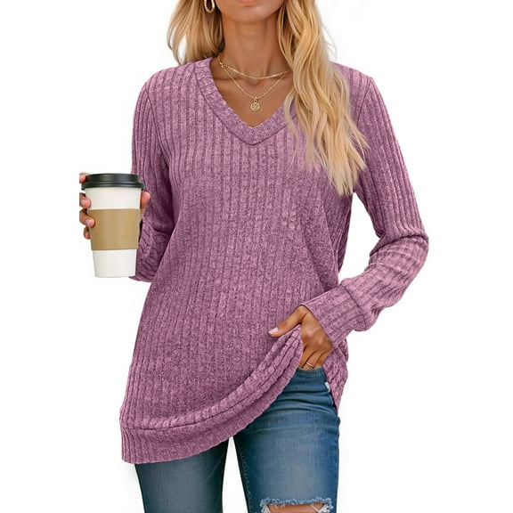 Fantaslook V Neck Long Sleeve Shirts for Women Dressy Casual Fall Tops Lightweight Tunic Pullover Fashion Clothes