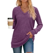 Fantaslook V Neck Long Sleeve Shirts for Women Dressy Casual Fall Tops Lightweight Tunic Pullover Fashion Clothes