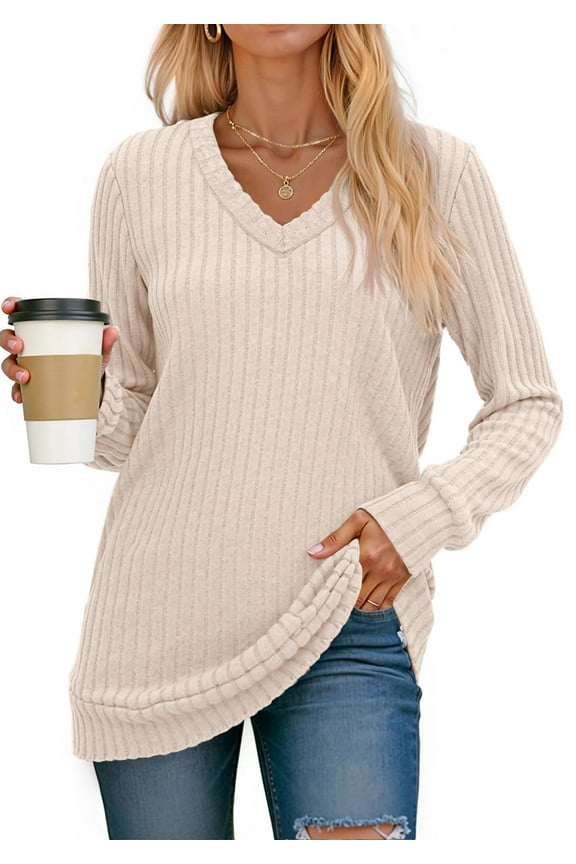 V Neck Long Sleeve Shirts for Women Dressy Casual Fall Tops Lightweight Tunic Pullover Fashion Clothes