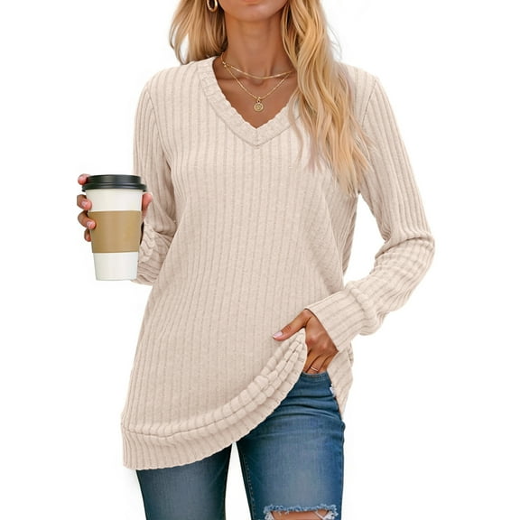 Fantaslook V Neck Long Sleeve Shirts for Women Dressy Casual Fall Tops Lightweight Tunic Pullover Fashion Clothes
