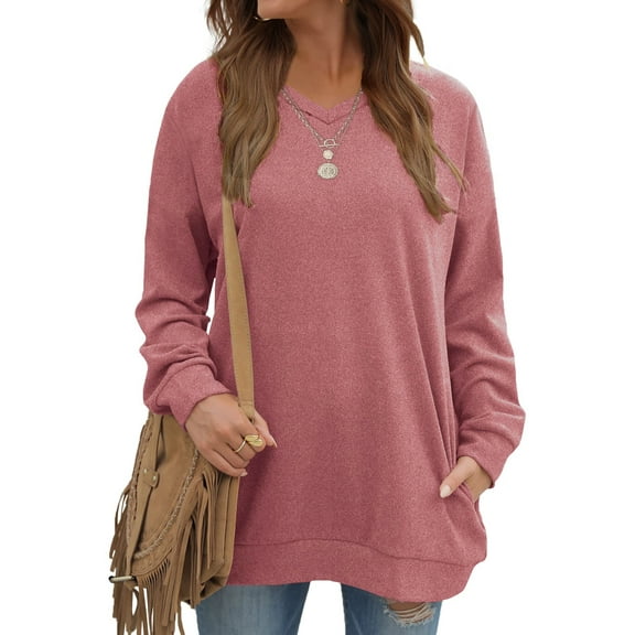 Fantaslook V Neck Sweatshirts for Women Casual Long Sleeve Tops Oversized Sweatshirt With Pockets