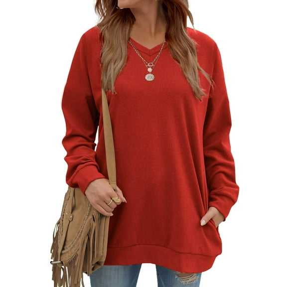 Fantaslook V Neck Sweatshirts for Women Casual Long Sleeve Tops Oversized Sweatshirt With Pockets