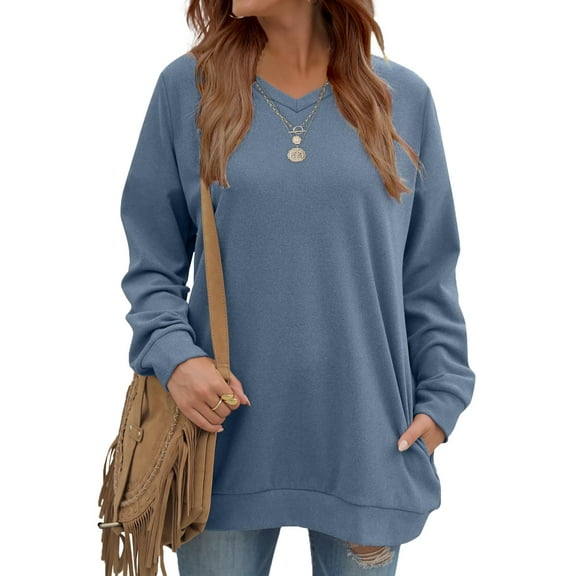 Fantaslook V Neck Sweatshirts for Women Casual Long Sleeve Tops Oversized Sweatshirt With Pockets