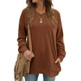 thumbnail image 1 of Fantaslook V Neck Sweatshirts for Women Casual Long Sleeve Tops Oversized Sweatshirt With Pockets, 1 of 8