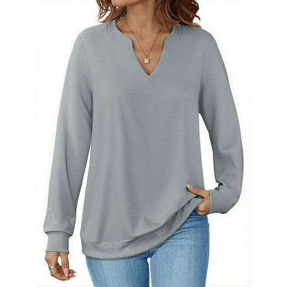 Fantaslook V Neck Sweatshirts for Women Pullover Long Sleeve Shirts Tunic Fall Tops Casual Lightweight Sweatshirts
