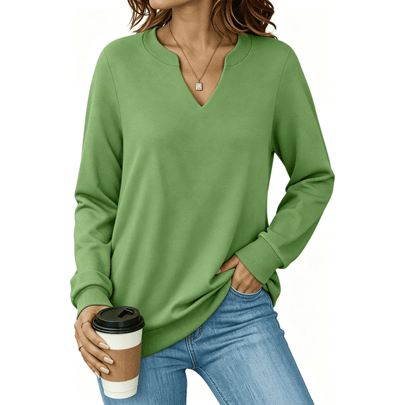 Fantaslook V Neck Sweatshirts for Women Pullover Long Sleeve Shirts Tunic Fall Tops Casual Lightweight Sweatshirts