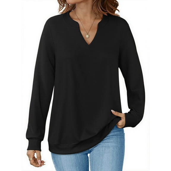 Fantaslook V Neck Sweatshirts for Women Pullover Long Sleeve Shirts Tunic Fall Tops Casual Lightweight Sweatshirts
