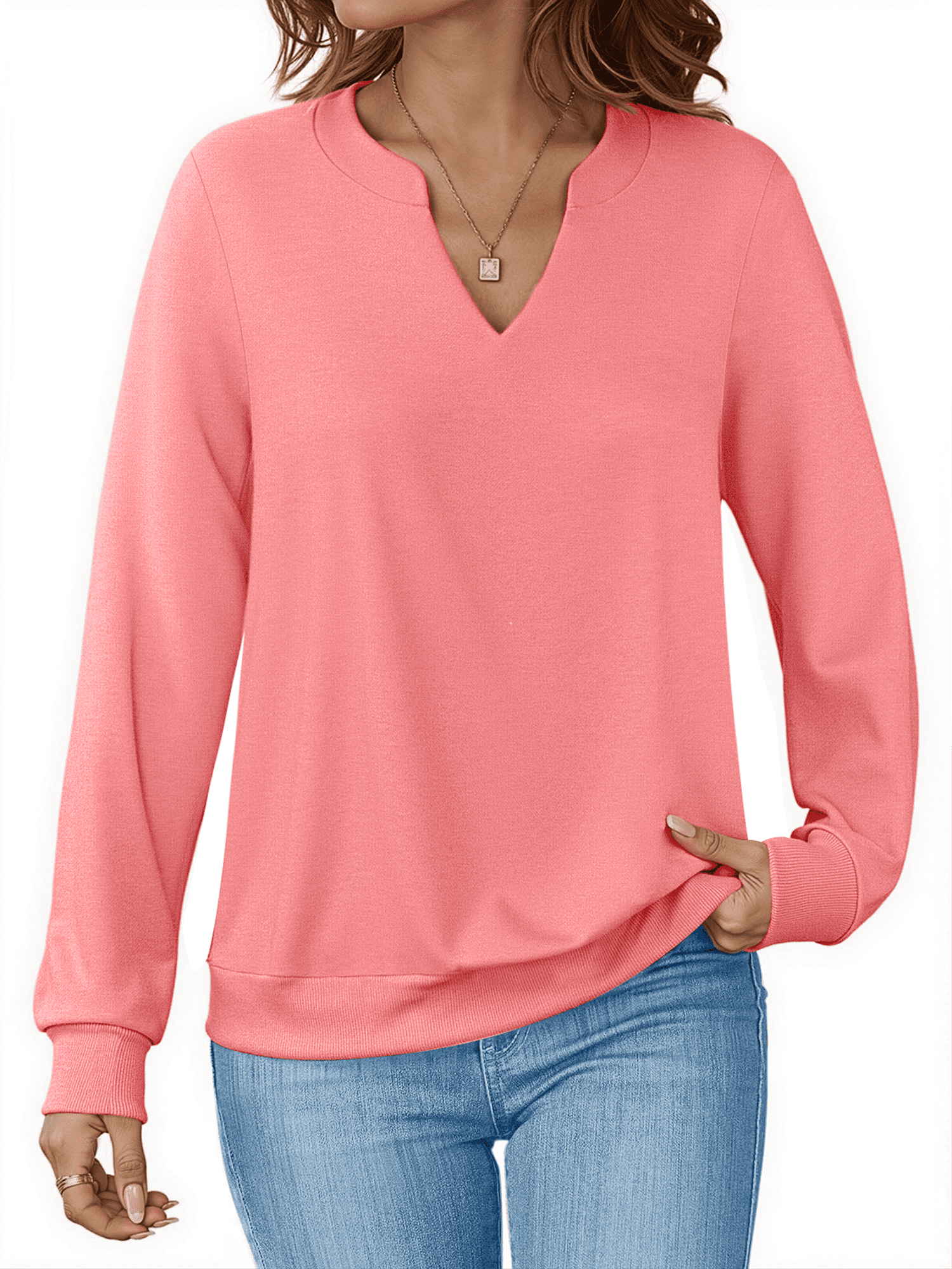 V Neck Sweatshirts for Women Pullover Long Sleeve Shirts Tunic Fall Tops Casual Lightweight Sweatshirts