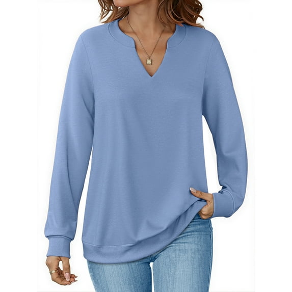 Fantaslook V Neck Sweatshirts for Women Pullover Long Sleeve Shirts Tunic Fall Tops Casual Lightweight Sweatshirts