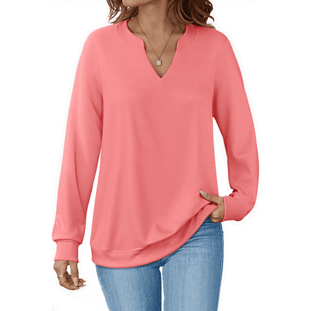 Fantaslook V Neck Sweatshirts for Women Pullover Long Sleeve Shirts Tunic Fall Tops Casual Lightweight Sweatshirts