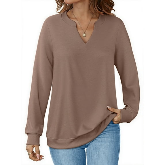 Fantaslook V Neck Sweatshirts for Women Pullover Long Sleeve Shirts Tunic Fall Tops Casual Lightweight Sweatshirts