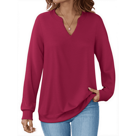 Fantaslook V Neck Sweatshirts for Women Pullover Long Sleeve Shirts Tunic Fall Tops Casual Lightweight Sweatshirts
