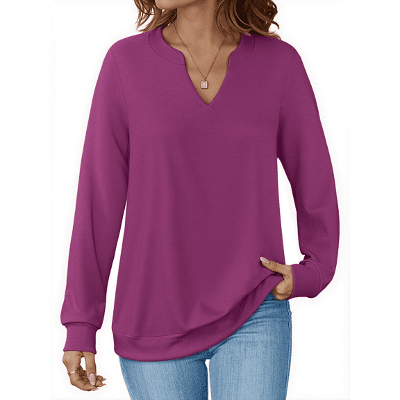 Fantaslook V Neck Sweatshirts for Women Pullover Long Sleeve Shirts Tunic Fall Tops Casual Lightweight Sweatshirts