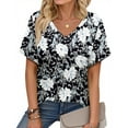 thumbnail image 1 of Fantaslook V Neck T Shirts for Women Floral Summer Tops Short Sleeve Shirts Casual Tunic Tops, 1 of 8