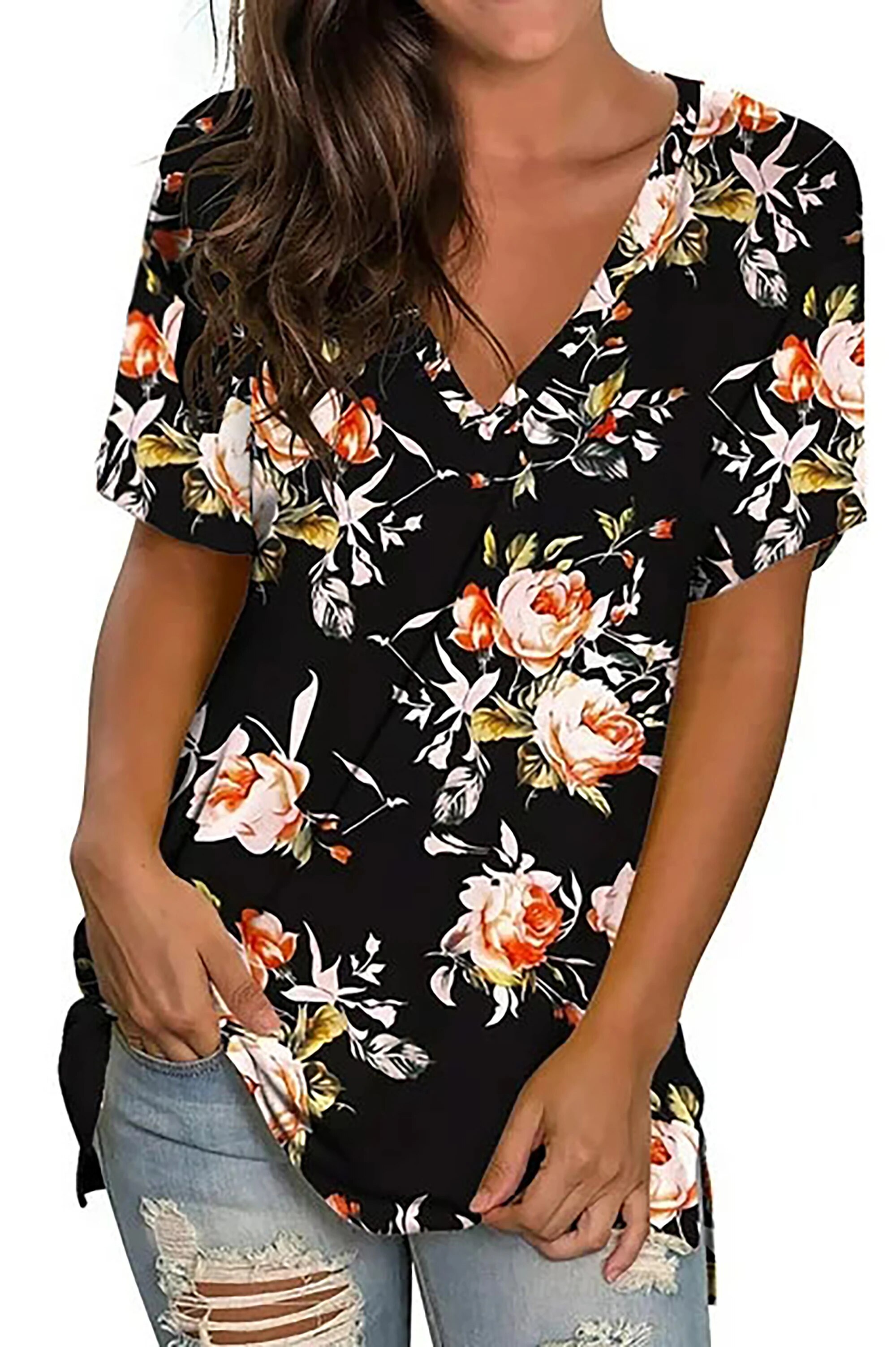 Women's Summer Casual Short Sleeve T-Shirt - Letters Print, Black, Cotton Blend Tee
