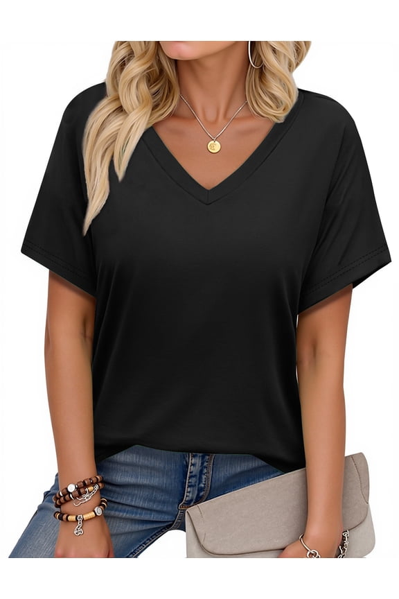 V Neck T Shirts for Women Floral Summer Tops Short Sleeve Shirts Casual Tunic Tops