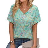 Fantaslook V Neck T Shirts for Women Floral Summer Tops Short Sleeve ...