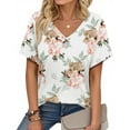 thumbnail image 1 of Fantaslook V Neck T Shirts for Women Floral Summer Tops Short Sleeve Shirts Casual Tunic Tops, 1 of 9