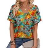 Fantaslook V Neck Short Sleeve Floral Tops for Women, Lightweight Flowy ...