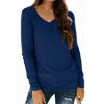 thumbnail image 1 of Fantaslook V Neck T Shirts for Women Long Sleeve Tops Solid Color Tee Casual Shirts, 1 of 8