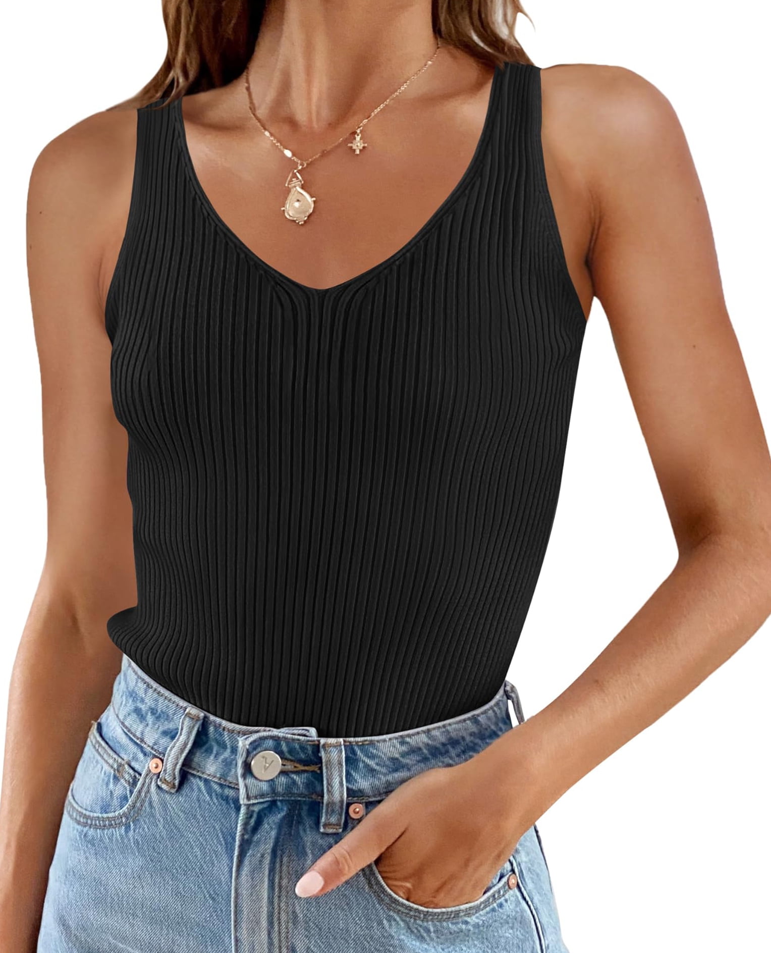 Fantaslook V Neck Tank Tops for Women Sleeveless Summer Tops Ribbed