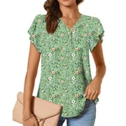 Fantaslook V Neck Womens Tops Dressy Ruffle Sleeve Shirts Button Up Tunic Summer Blouses